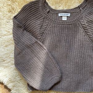 Cropped, Scoop-neck, Balloon Sleeve, Waffle-knit Sweater